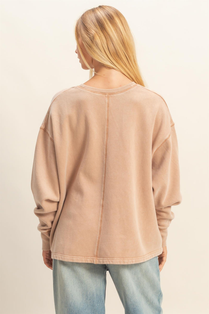 Melody Oversized V-Neck Sweatshirt, Dark Taupe