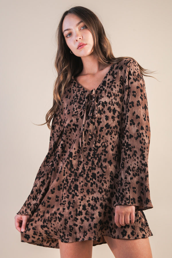 Abbey Mini Dress, Mocha Leopard