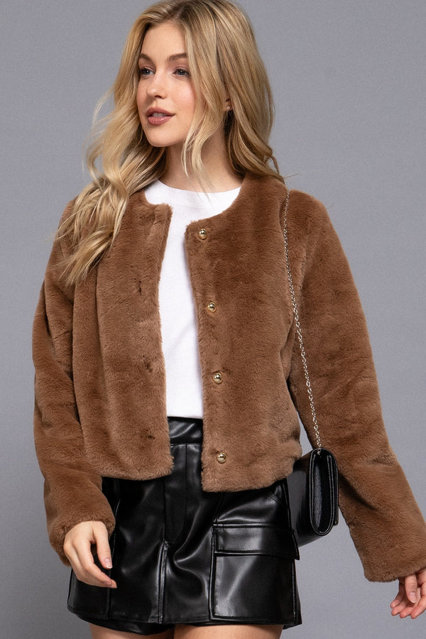 Martha Faux Fur Crop Blazer, Mocha