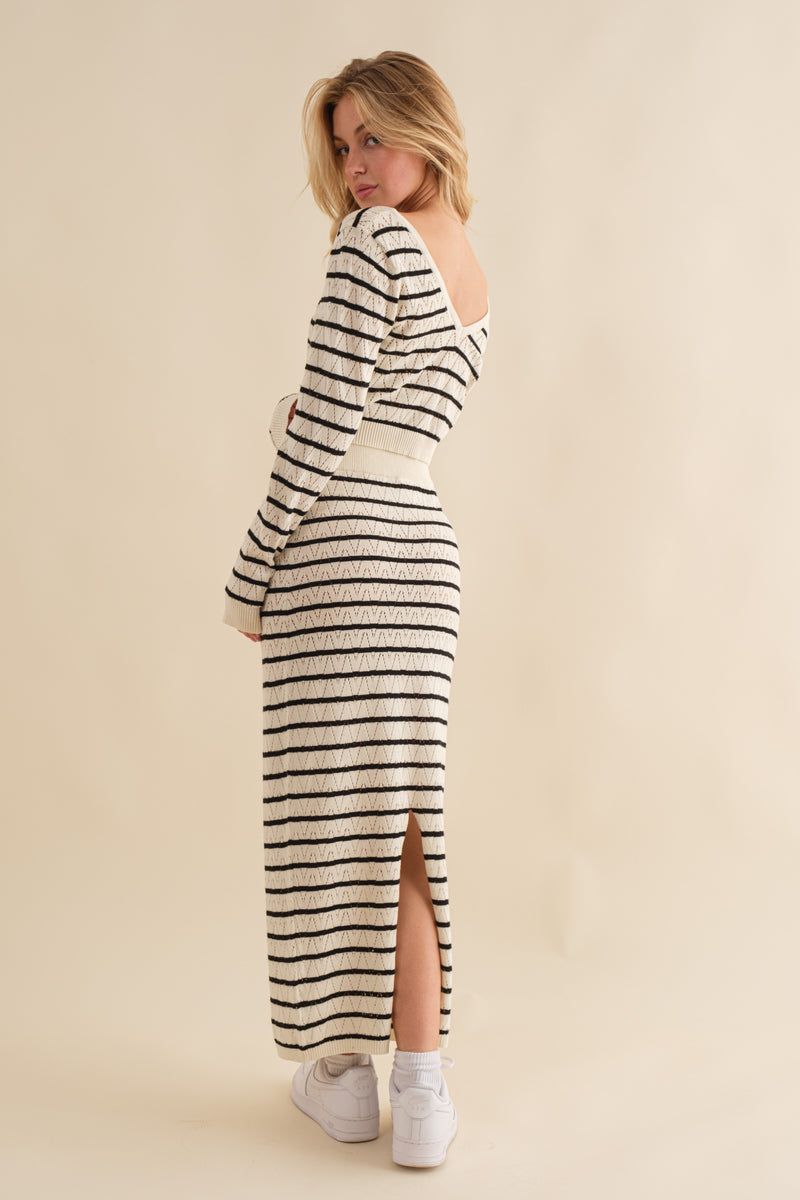 Madallaine Striped Knit Top, Cream Stripe
