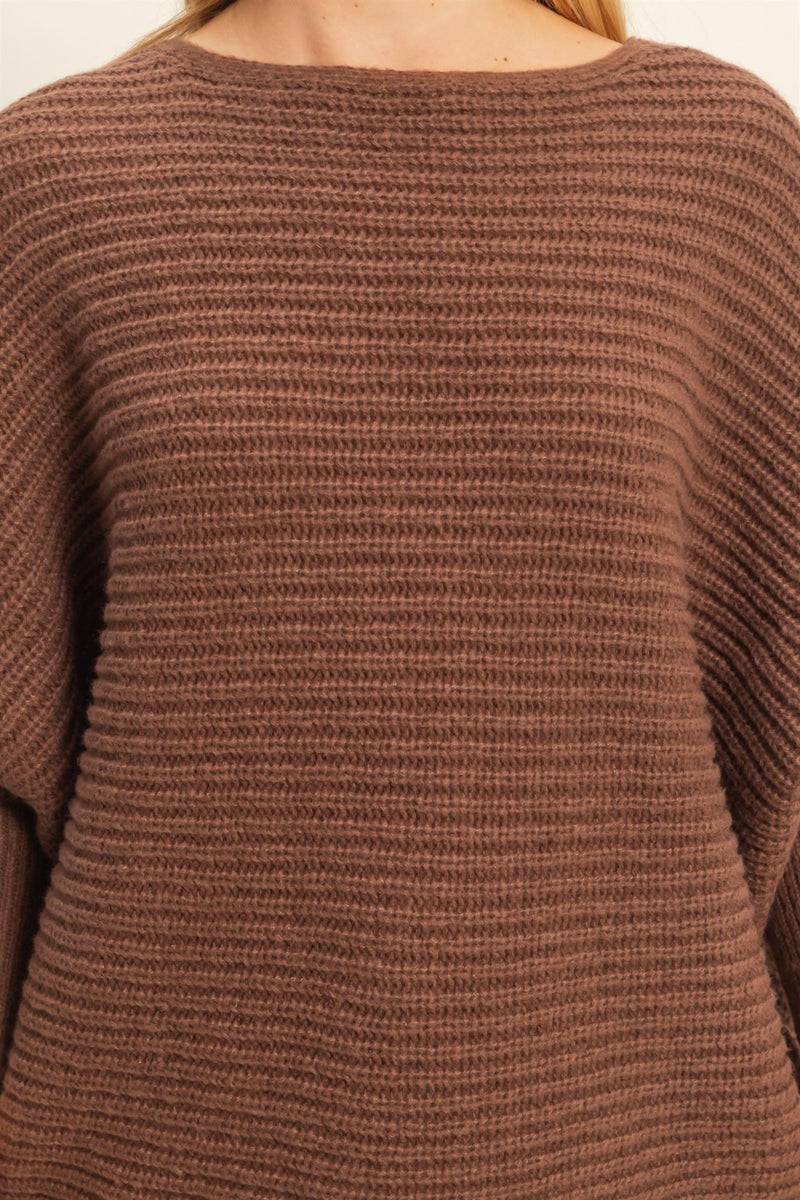 Lily Batwing Boat Neck Sweater, Brown