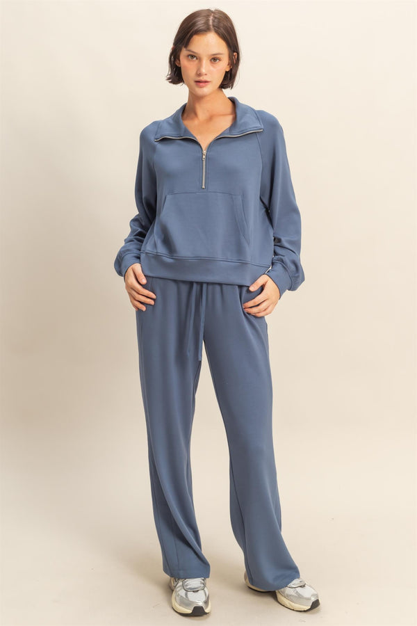 Sloane Wide Leg Knit Pants, Dusty Navy