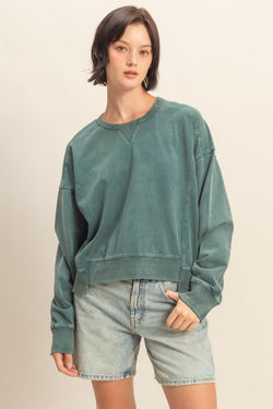 Elizabeth Washed Seam Detail Sweatshirt, Deep Green