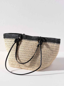 Dalia Paper Straw Tote Bag, Natural/Black