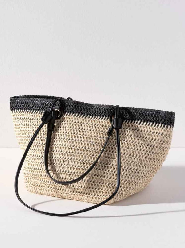Dalia Paper Straw Tote Bag, Natural/Black