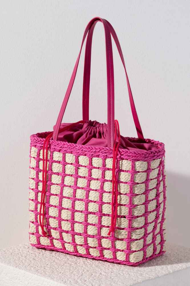 Hayley Woven Straw Tote, Pink