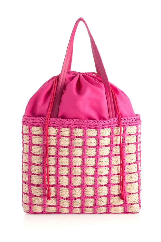 Hayley Woven Straw Tote, Pink