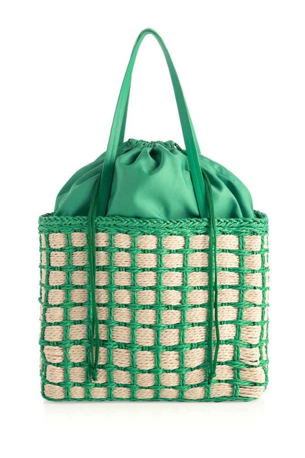 Hayley Woven Straw Tote, Green
