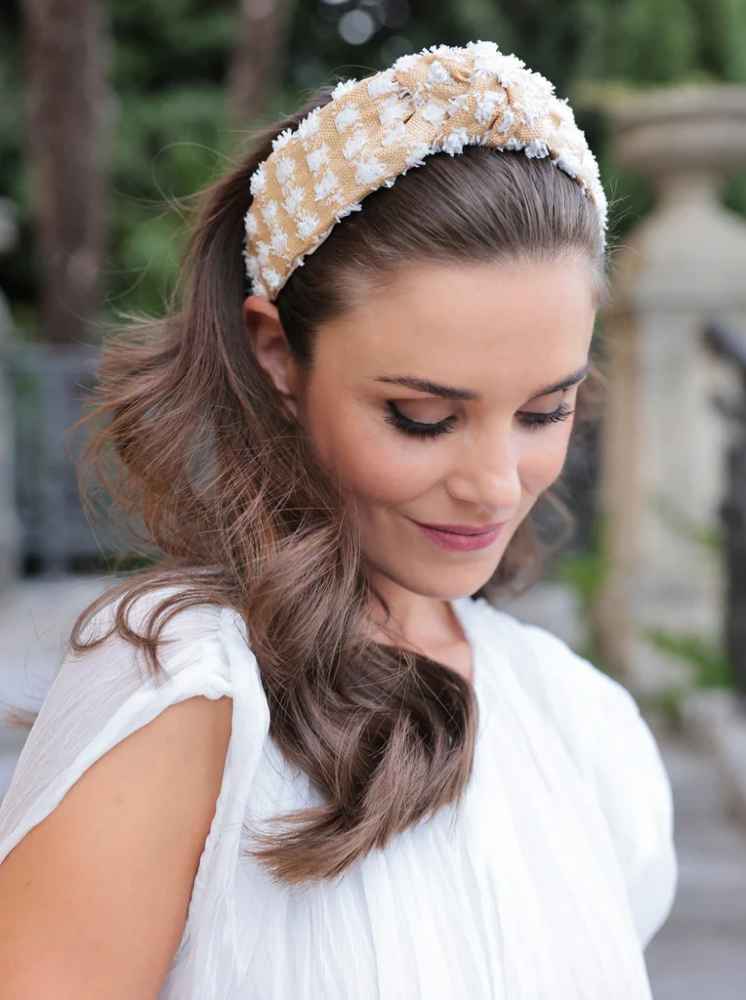Angelique Tufted Straw Headband, White