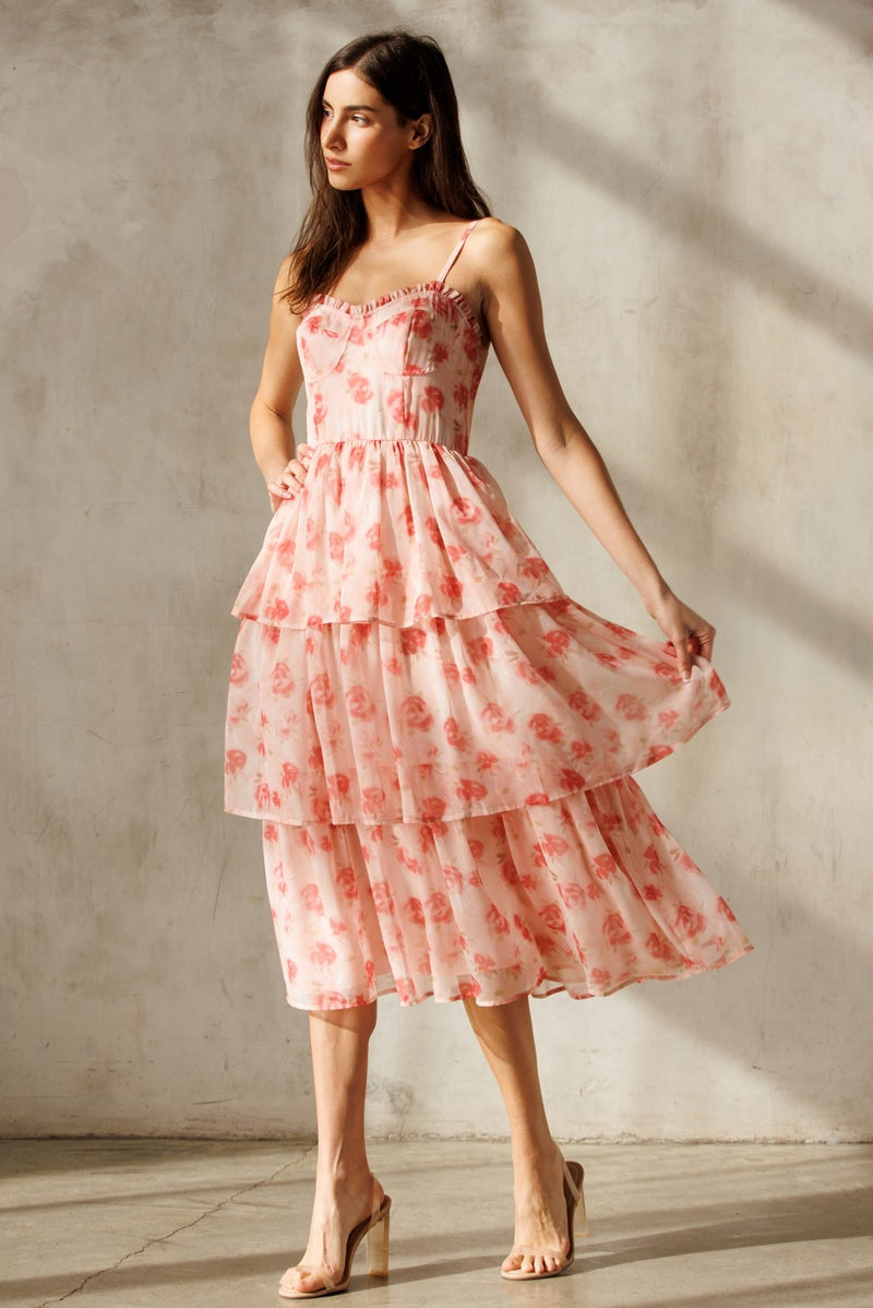 Formal Light Pink Floral Dress Pink Midi Ruffle Dress Emilia Pink Floral Tiered Midi Dress All Formal Light Pink Floral Dress Pink Midi Ruffle Dress Emilia Pink Floral Tiered Midi Dress All