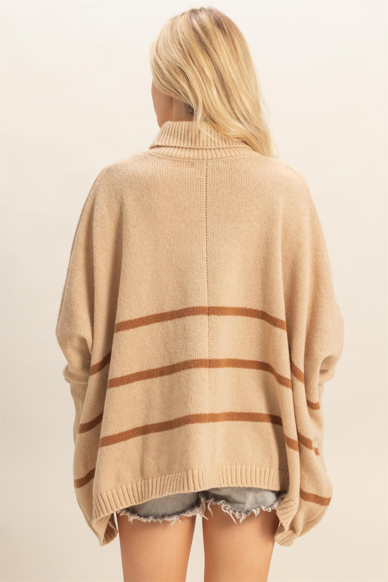 Myra Striped Turtleneck Sweater, Light Taupe