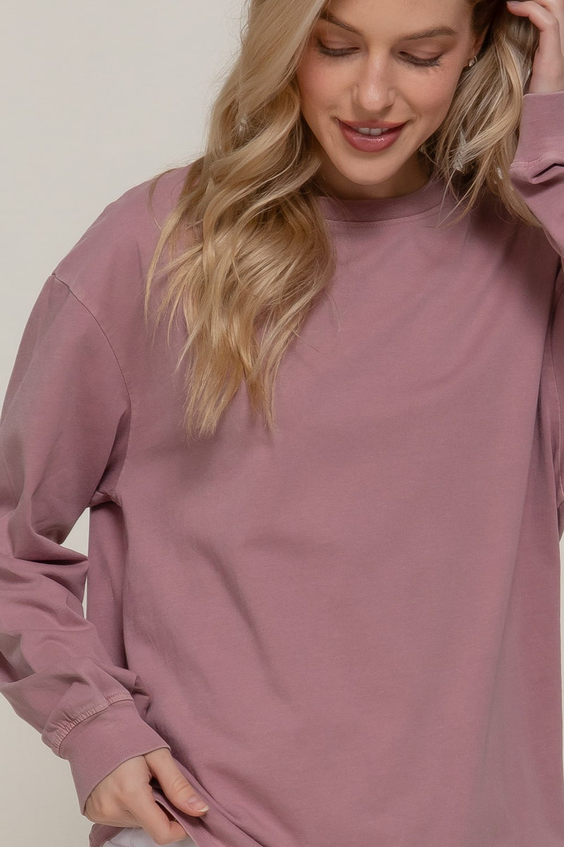 Raine Round Neck Garment Dye Tee, Mauve