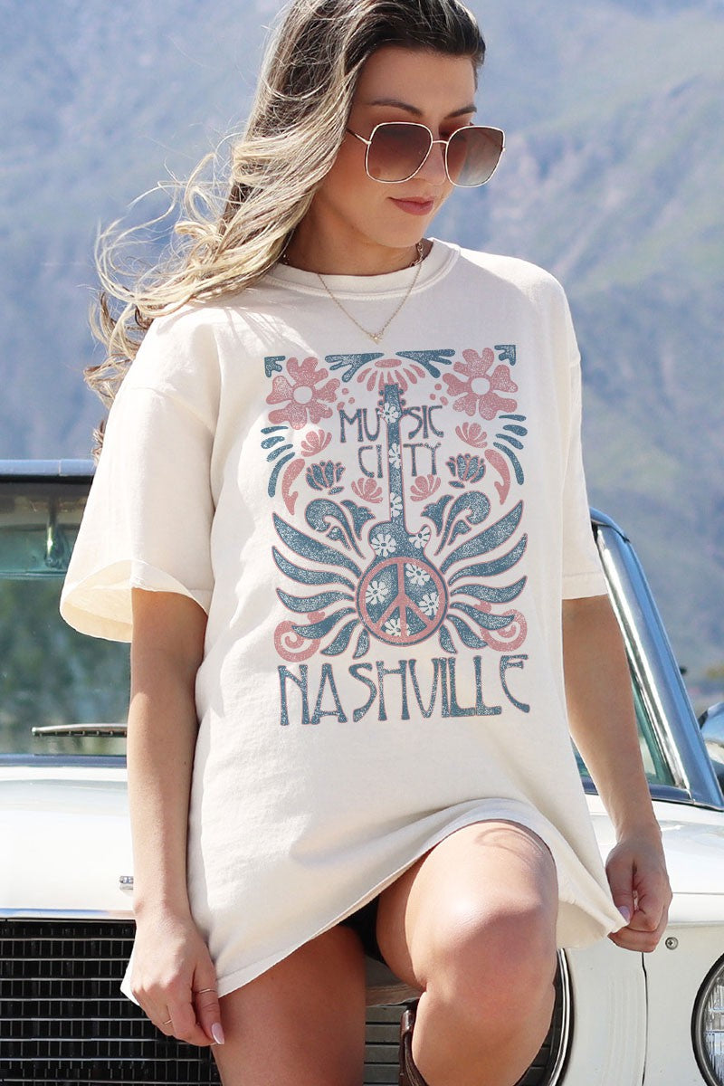 Music City Nashville Oversized Graphic Tee, Oatmeal