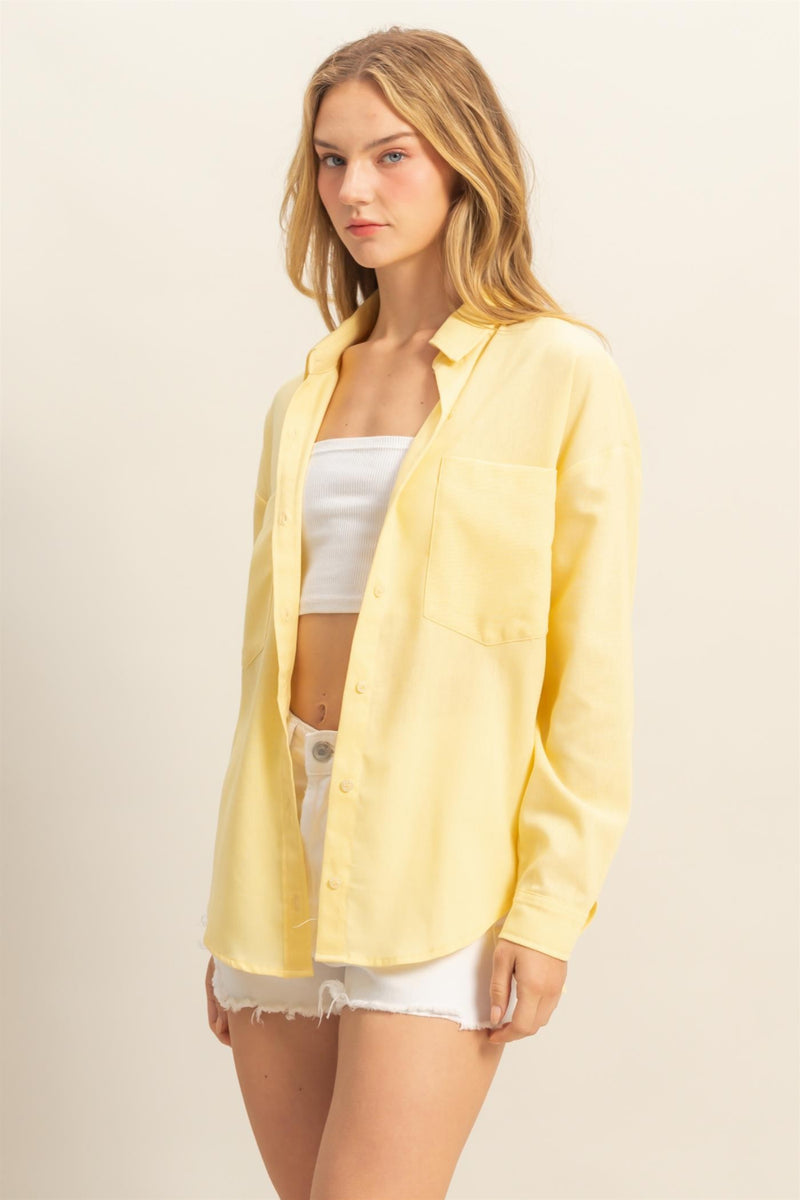 Leslie Sand Washed Relaxed Shirt, Creamy Yellow