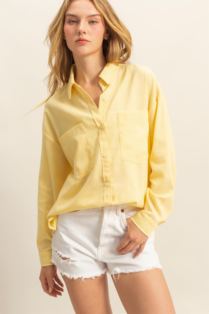 Leslie Sand Washed Relaxed Shirt, Creamy Yellow