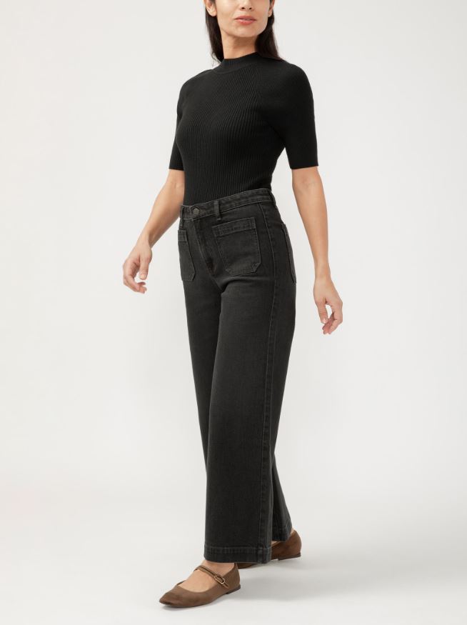 Karla Vintage Ankle Wide Leg Jeans, Ebony | Silver Jeans Co