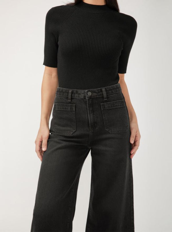 Karla Vintage Ankle Wide Leg Jeans, Ebony | Silver Jeans Co