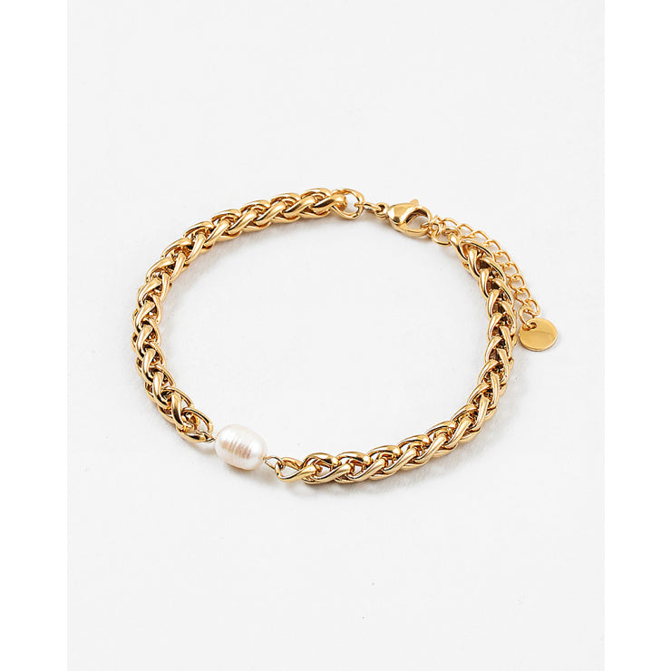 Agatha Pearl Detailed Chain Bracelet, Gold/Pearl