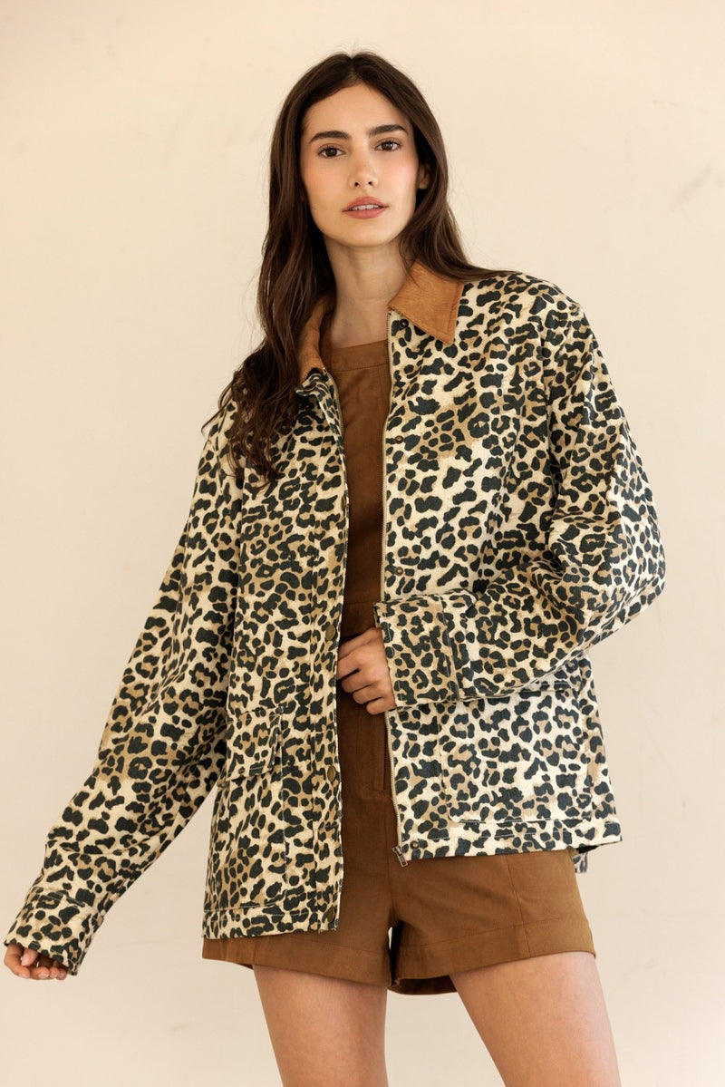 Rooney Printed Denim Jacket, Leopard