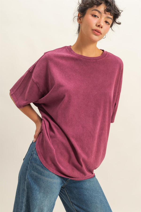 Tenley Oversized Crewneck Tee, Dark Cherry