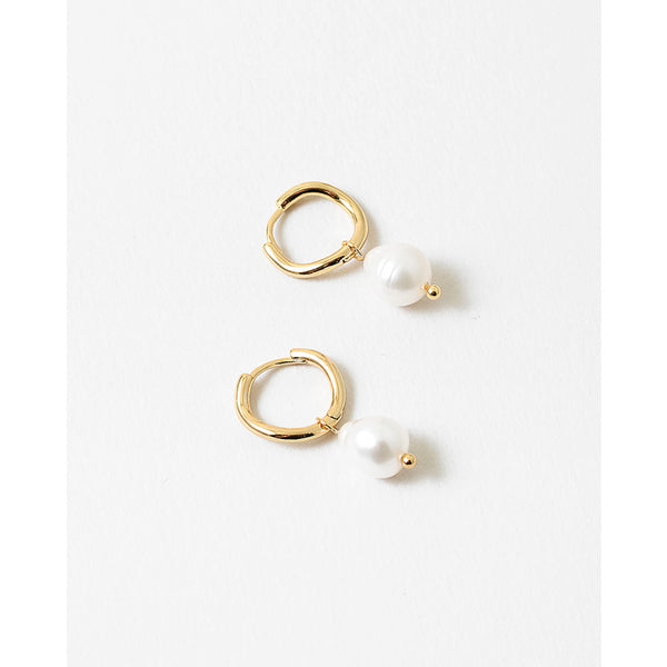 Audrey Pearl Huggie Earrings, Gold