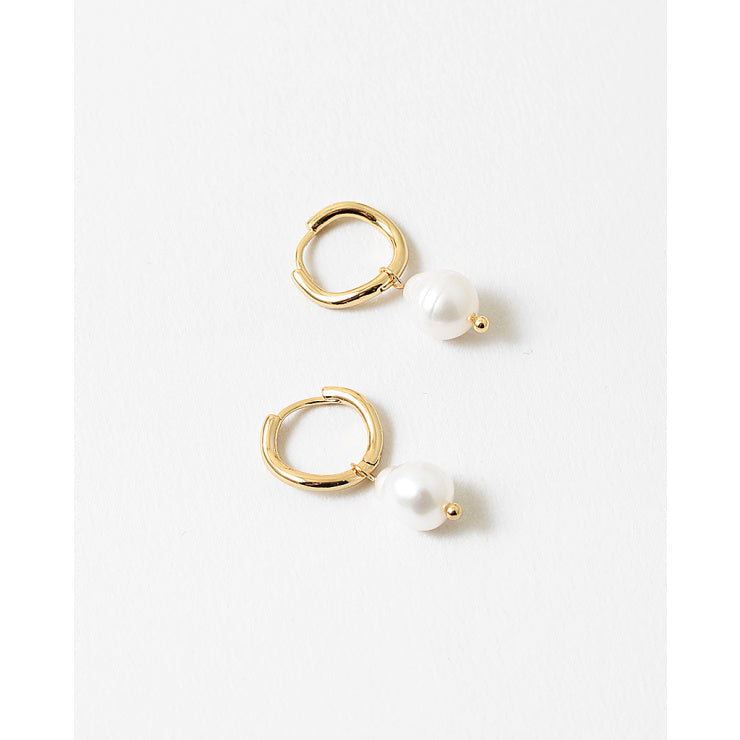 Audrey Pearl Huggie Earrings, Gold