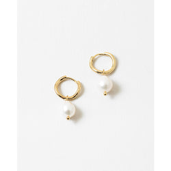 Audrey Pearl Huggie Earrings, Gold