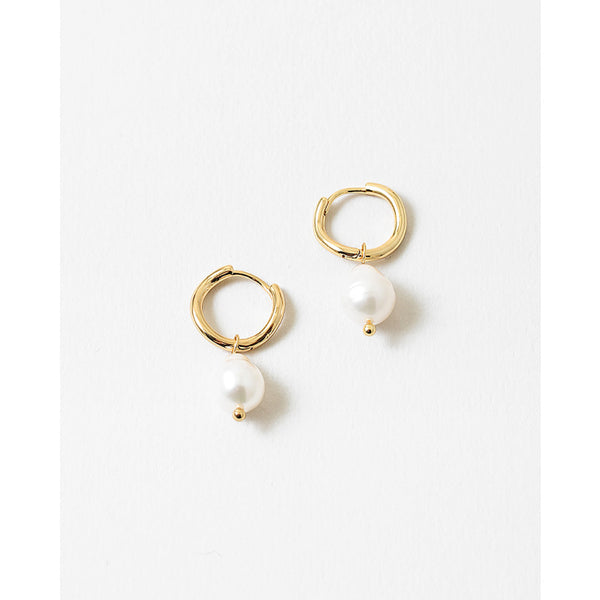 Audrey Pearl Huggie Earrings, Gold