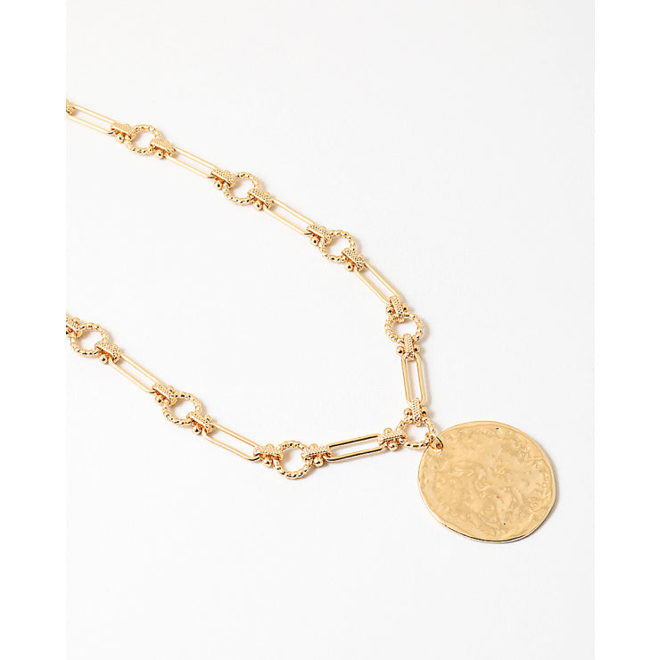 Victoria Circle Pendant Chunky Necklace, Gold