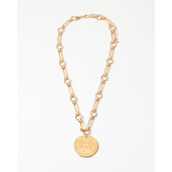 Victoria Circle Pendant Chunky Necklace, Gold