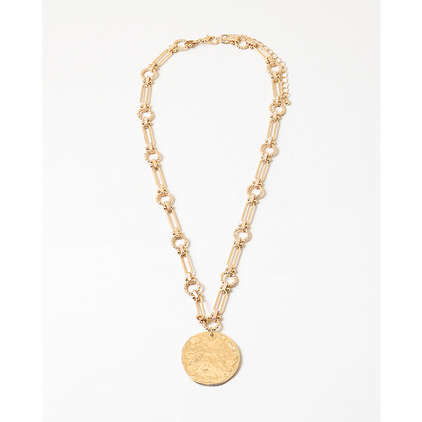 Victoria Circle Pendant Chunky Necklace, Gold