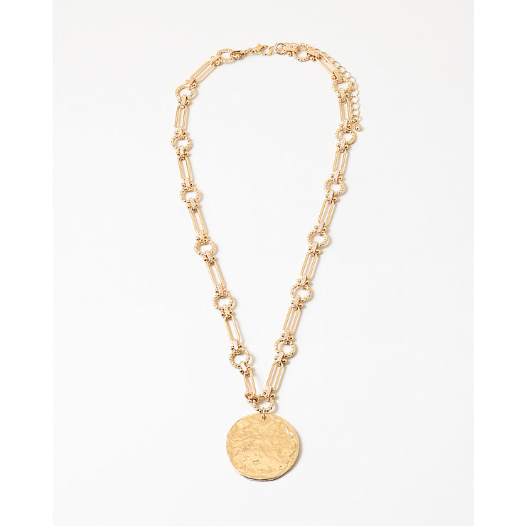 Victoria Circle Pendant Chunky Necklace, Gold