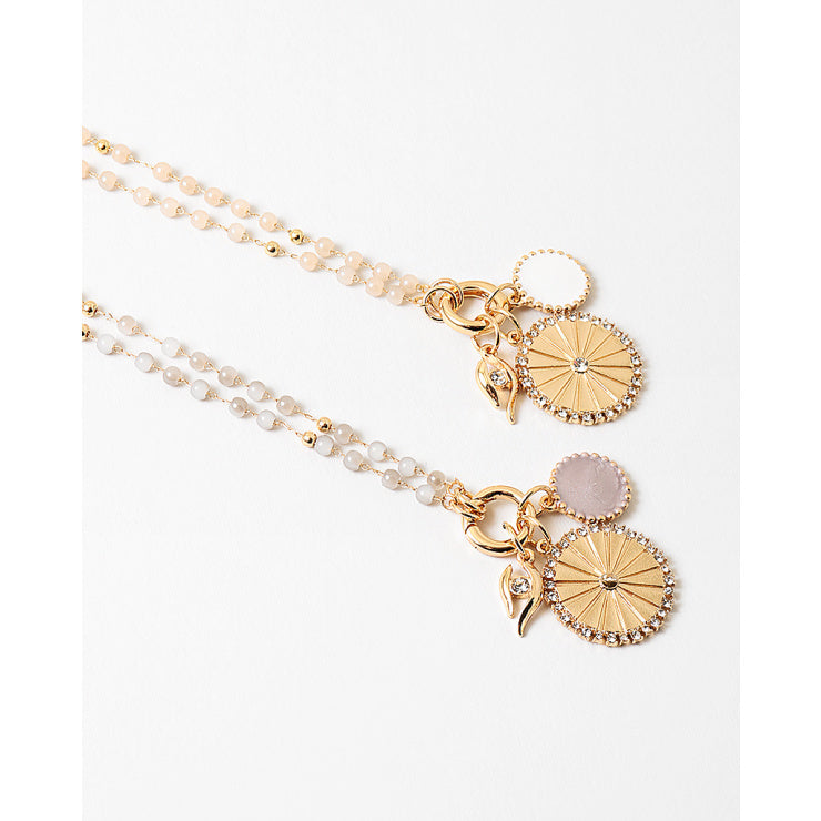 Viola Charm Pendant Short Necklace, Light Grey/Gold