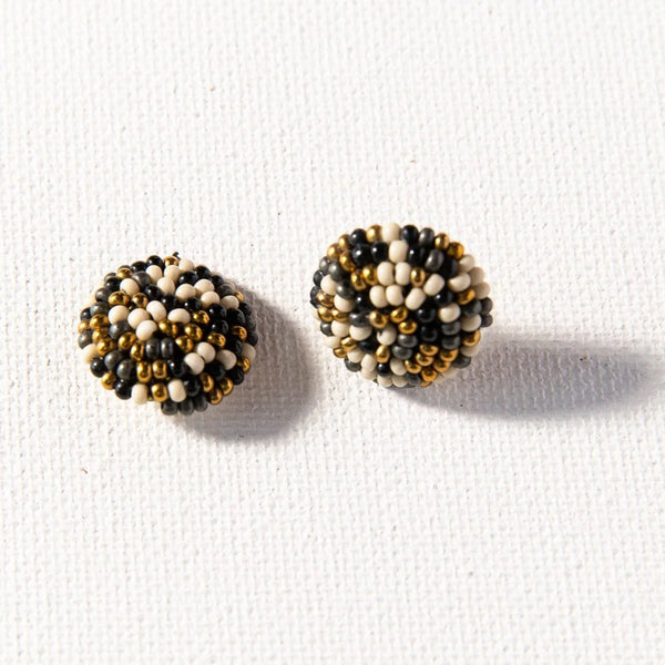 Seed Bead Button Earring, Black/White | Ink + Alloy