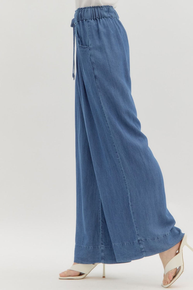 Eugenia Wide Leg Pants, Denim Blue