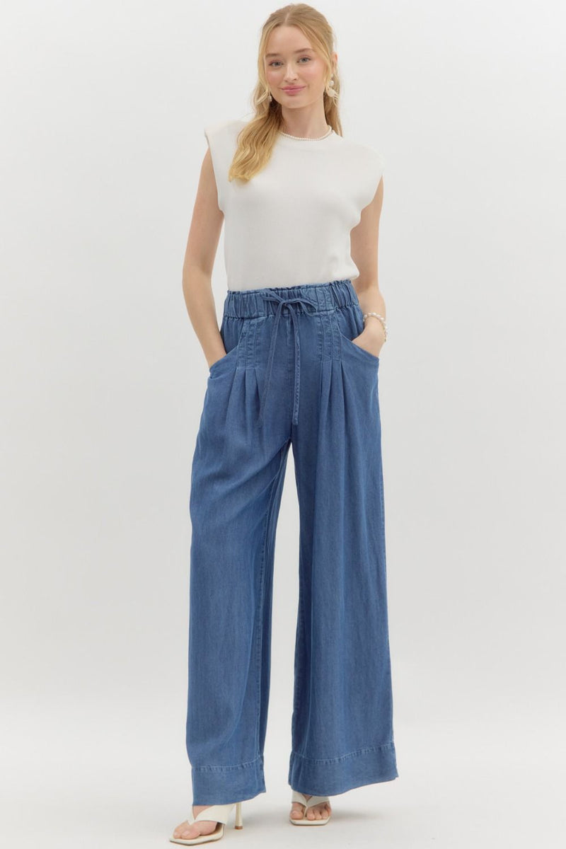 Eugenia Wide Leg Pants, Denim Blue