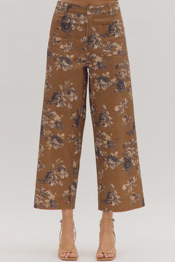 Aubrey Floral Mid Rise Ankle Pants, Caramel