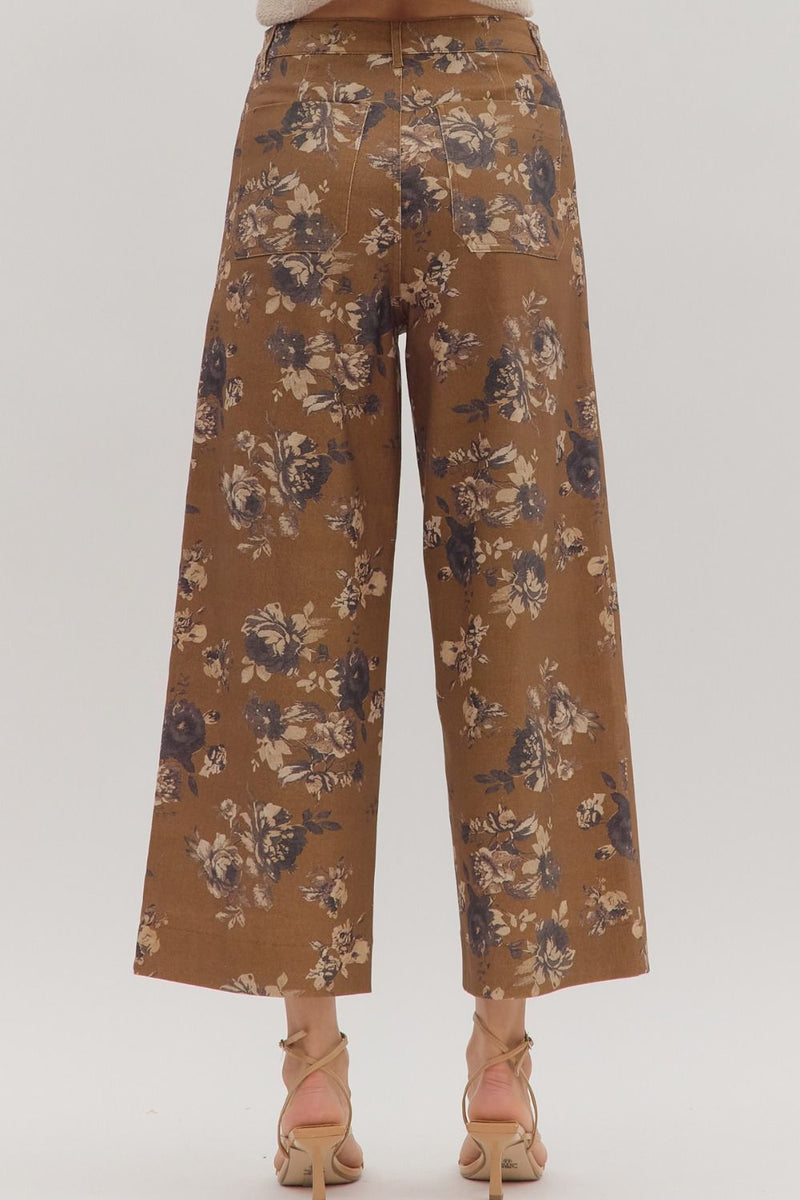 Aubrey Floral Mid Rise Ankle Pants, Caramel