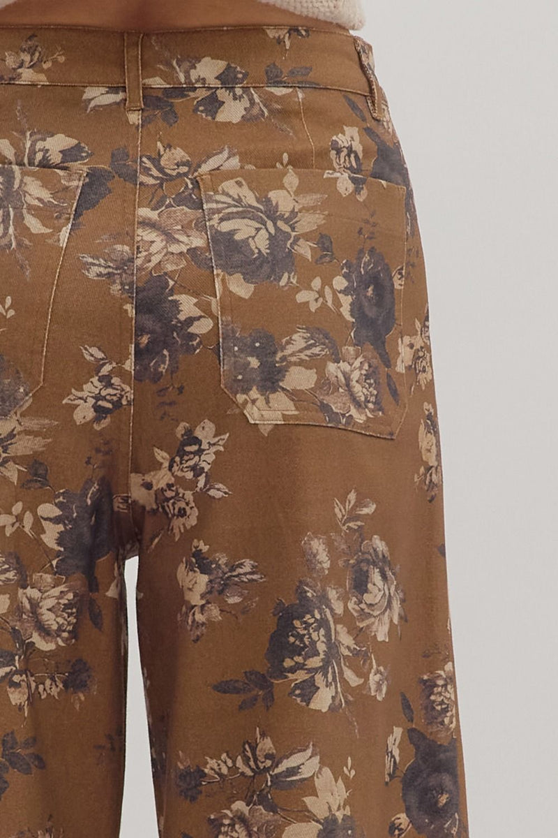 Aubrey Floral Mid Rise Ankle Pants, Caramel