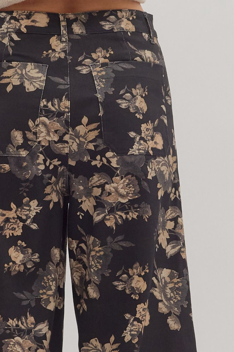 Aubrey Floral Mid Rise Ankle Pants, Black
