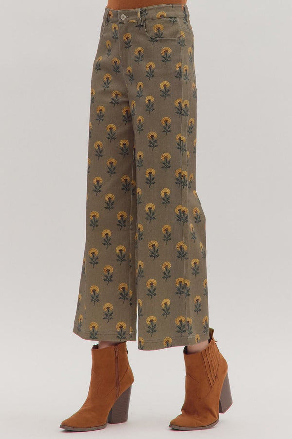Bethany Printed Wide Leg Pant, Olive