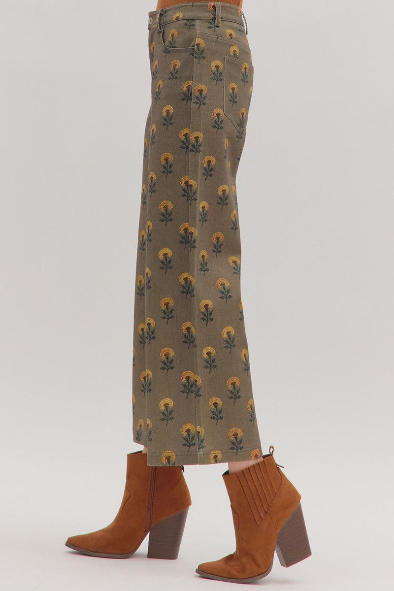 Bethany Printed Wide Leg Pant, Olive