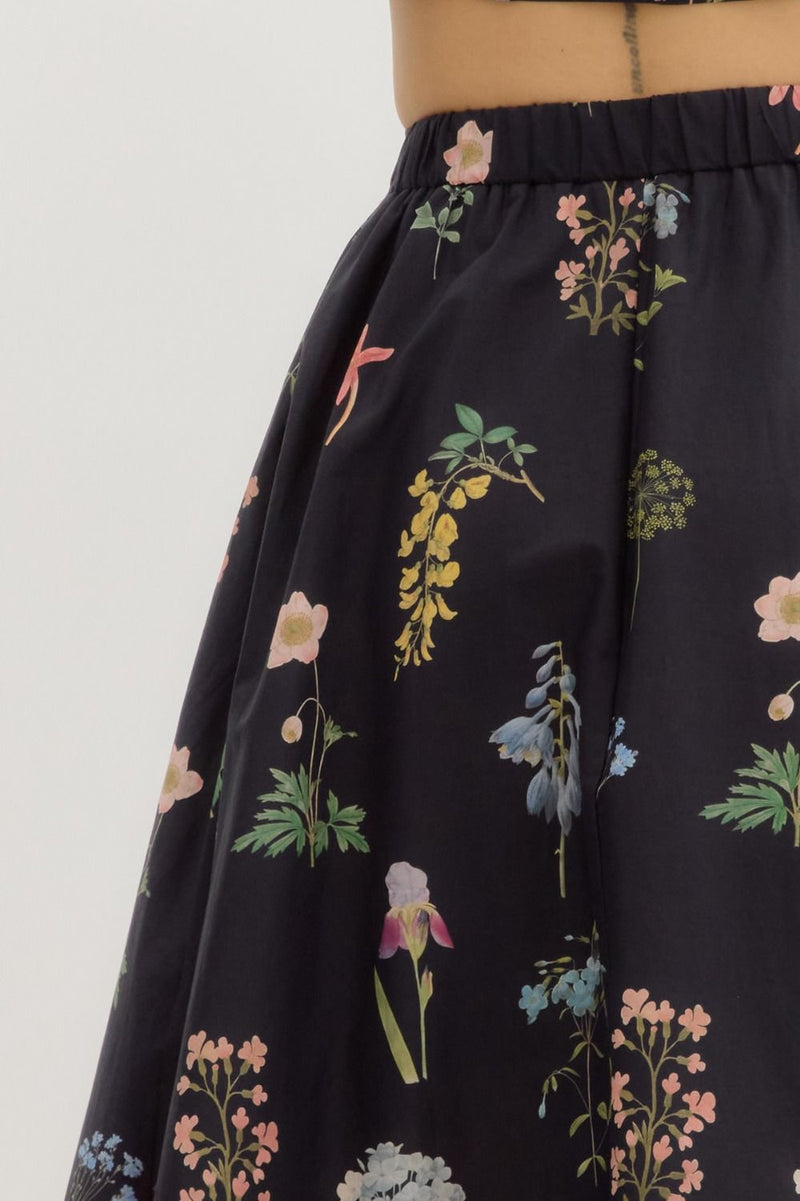 Evelyn Floral Print Midi Skirt, Black