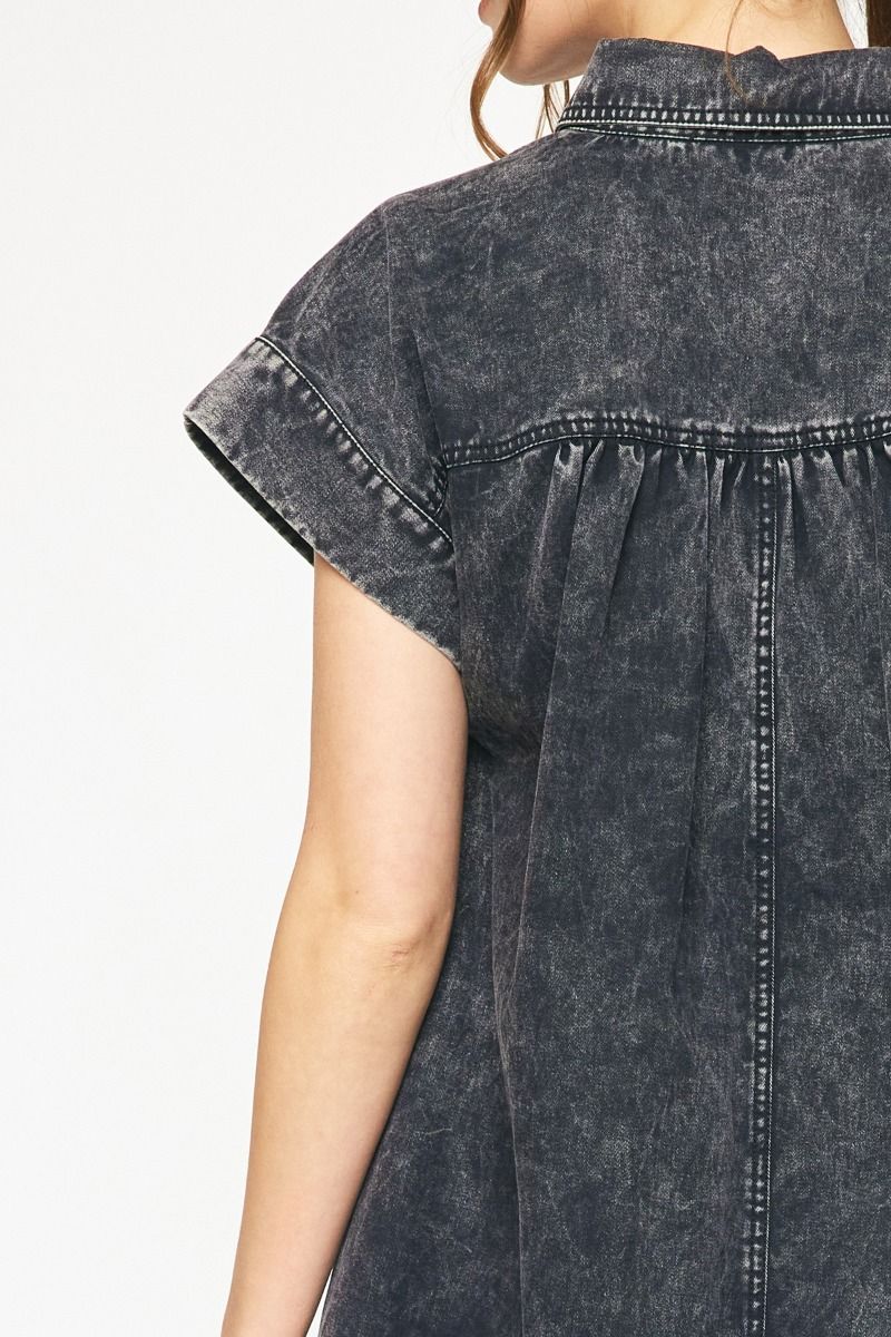 Brynlee Washed Denim Dress, Black