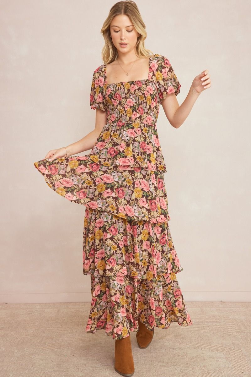 Frenzy Floral Maxi Dress, Brown