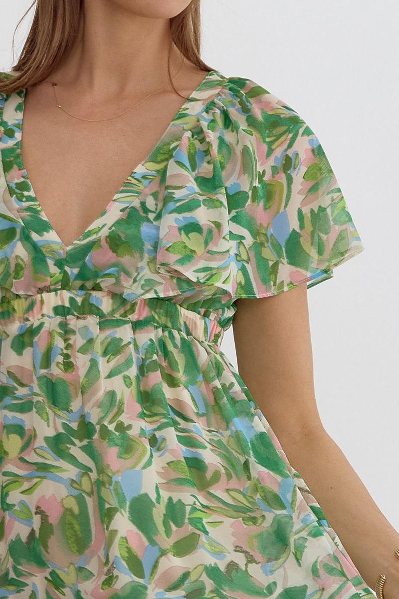 Ella Printed Tiered Maxi Dress, Green Multi