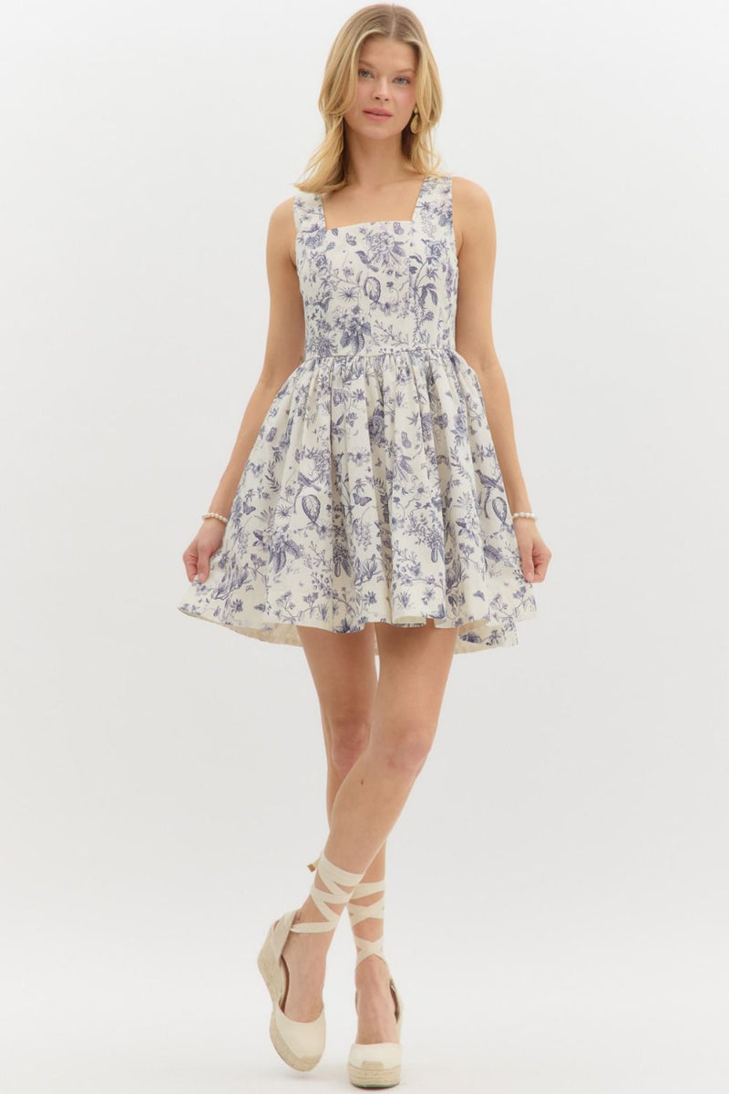 Skye Floral Corset Mini Dress, Blue Grey