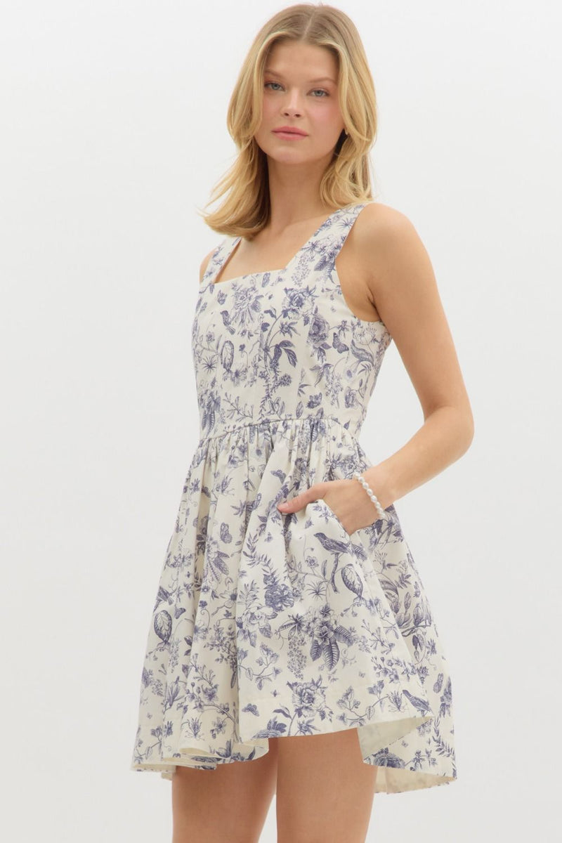 Skye Floral Corset Mini Dress, Blue Grey