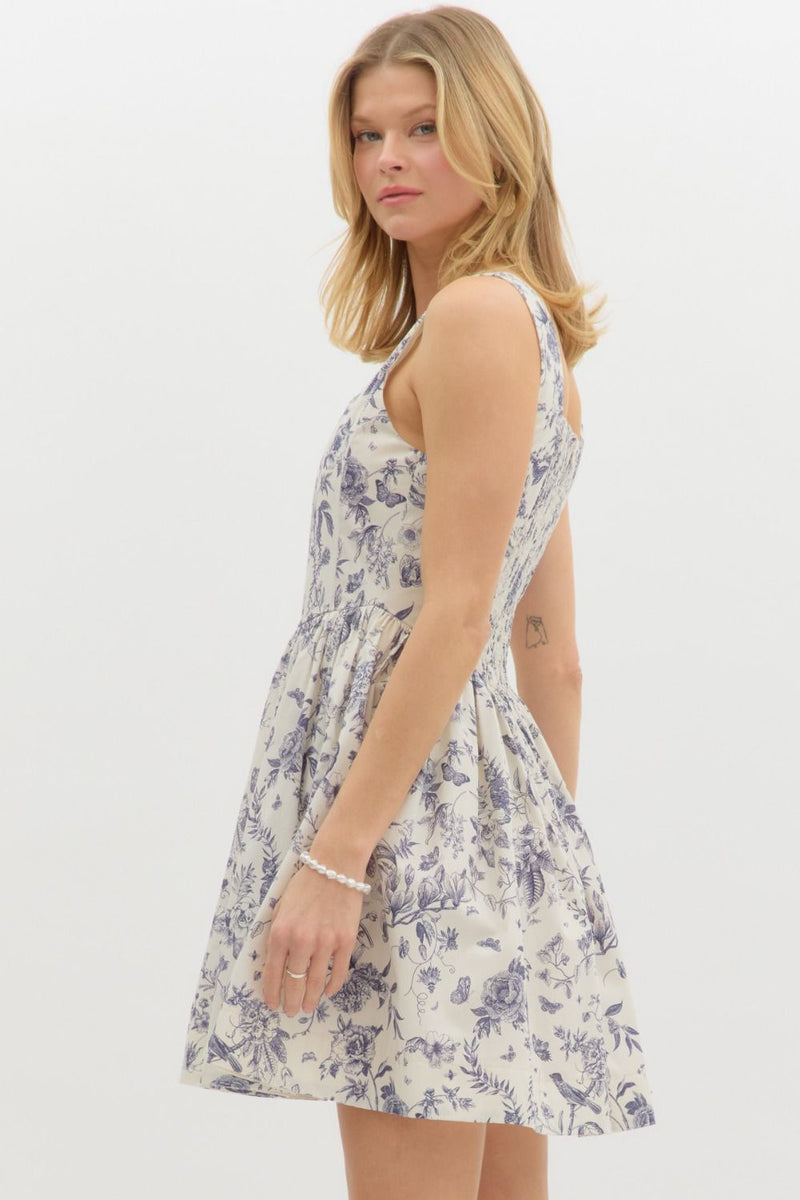 Skye Floral Corset Mini Dress, Blue Grey