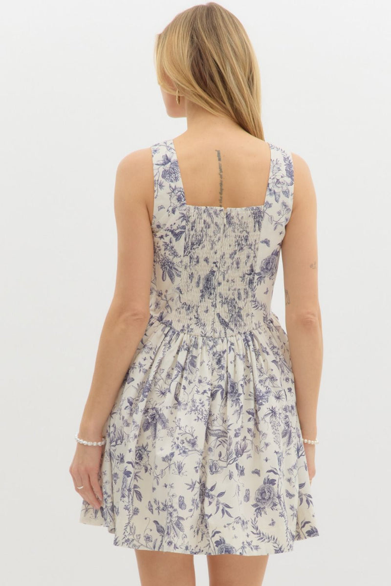 Skye Floral Corset Mini Dress, Blue Grey